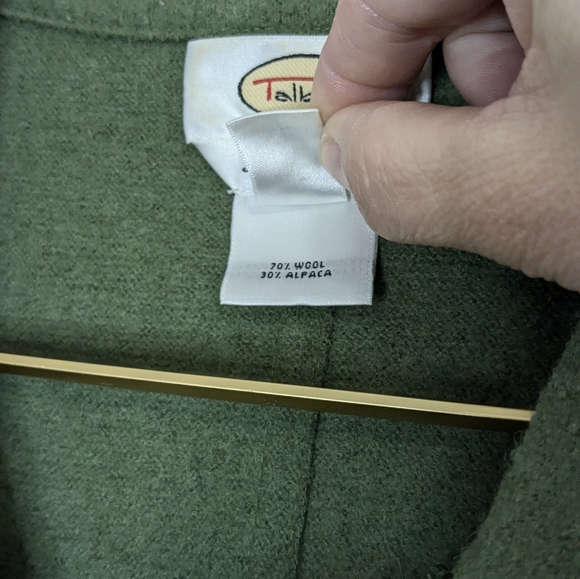 Talbots Medium Olive Green Wool & Alpaca Blend Long Sleeve Button‎ Down Jacket - Picture 4 of 10